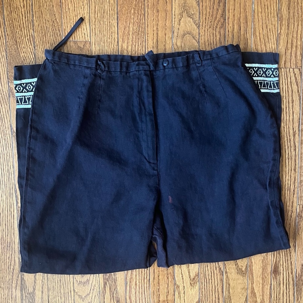 Talbots Navy & White Embroidered Linen Pants